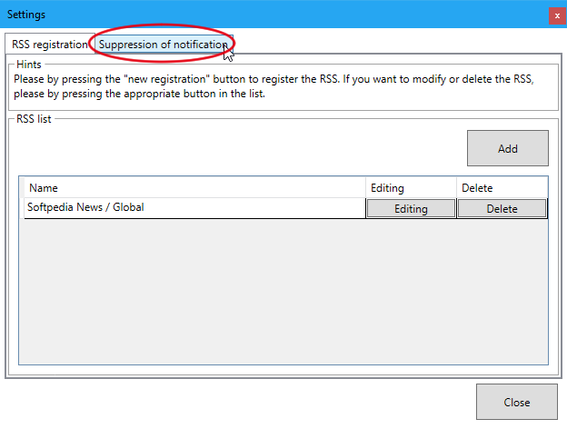 SideBarType-RSSの設定画面